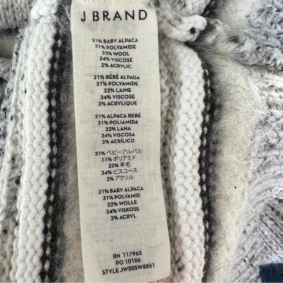 J Brand White Grey Striped Alpaca Wool Pullover Crewneck Sweater Size XS - Picture 5 of 6